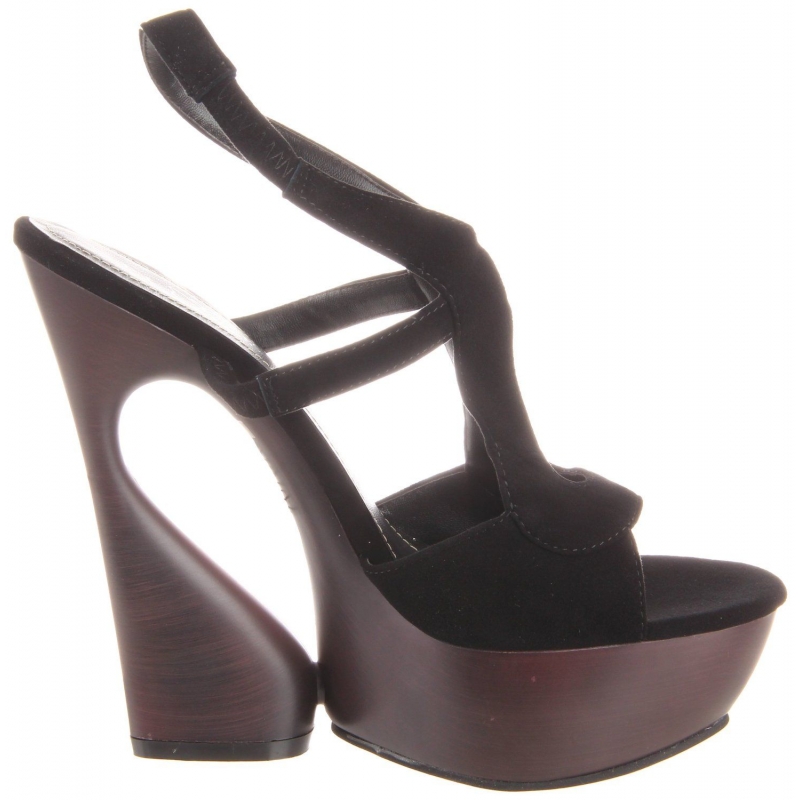 Sandales de Luxe en Cuir Noir Talon Compensé SWAN-657 Sandales de Luxe en Cuir Noir Talon Compensé SWAN-657