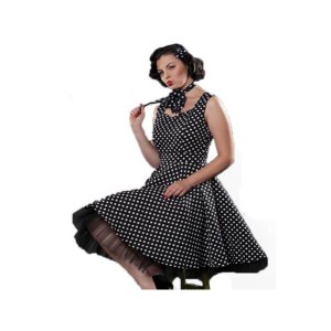 Robe rétro noir à pois blanc rockabilly