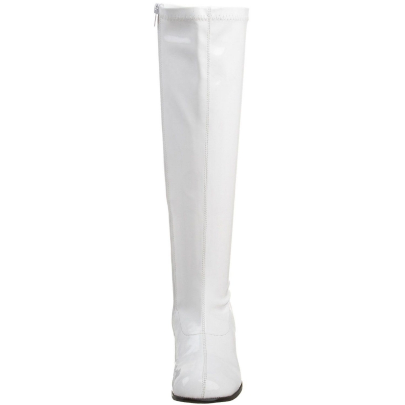 Botte femme blanche vernie petit talon large carre