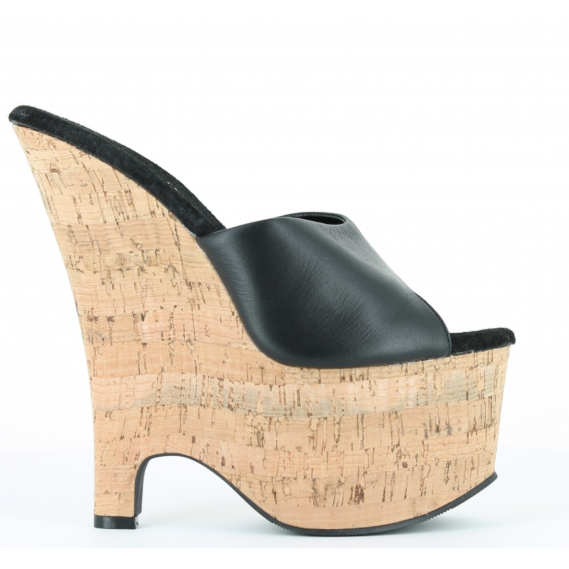 mules compensées talon haut