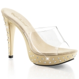 Chaussures mules beiges et transparentes talon strass cocktail-501std