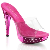 Chaussure mule fushia et transparente talon haut strass cocktail-501std