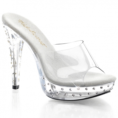 Chaussures mules transparentes talon haut strass