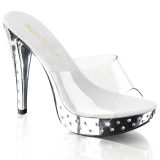 Chaussure sabot argenté et transparent talon strass cocktail-501sdt