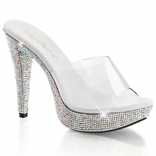 Chaussures transparentes mules habillées à strass talon haut