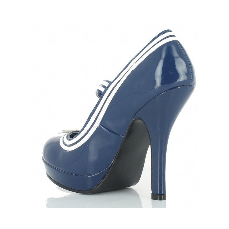Escarpins bleus vernis talon rétro style Pin Up