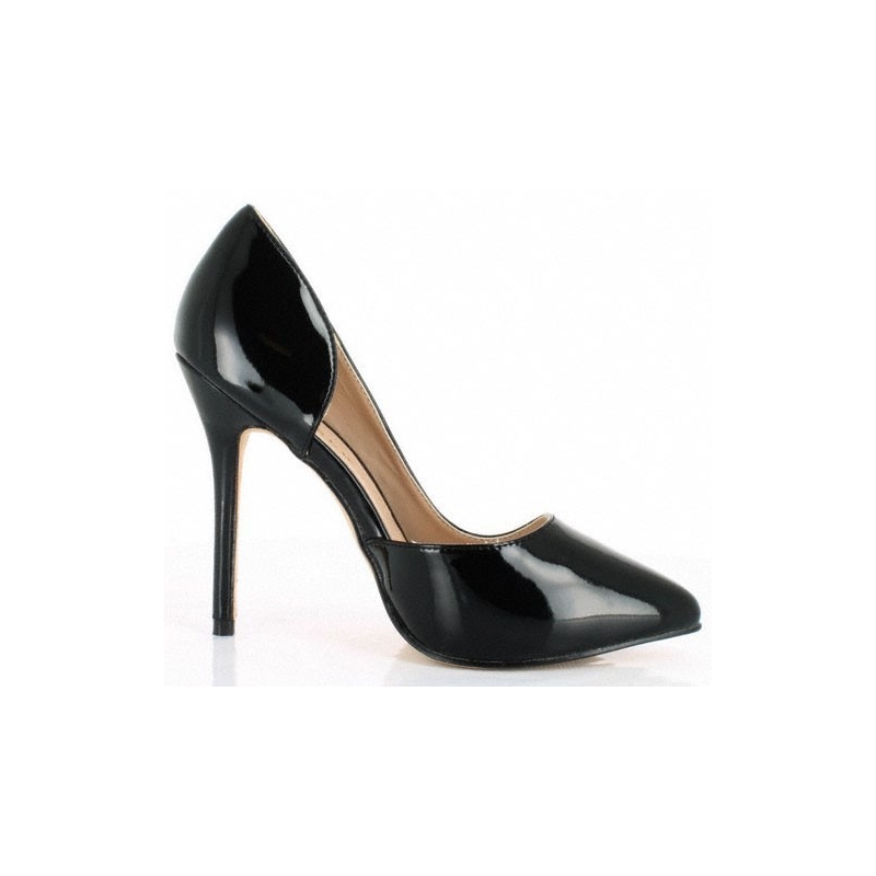 Escarpins modes noirs vernis coupe echancree talon
