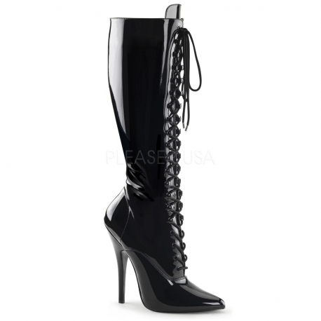 Bottes Dominatrice noires vernies a talon 15 cm