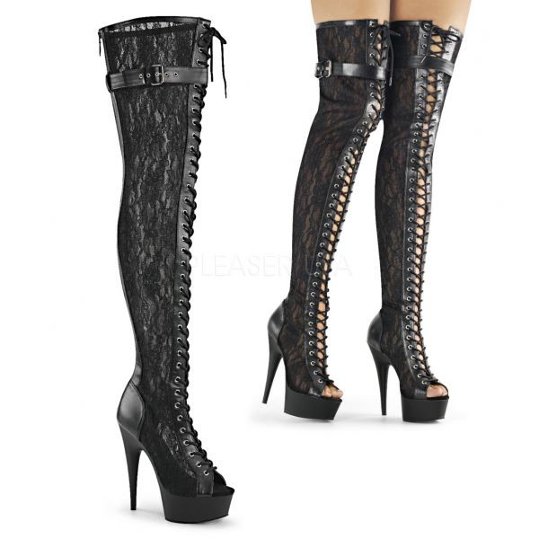 Cuissarde mode en dentelle noire - Pointure : 38 - Pleaser - Modalova
