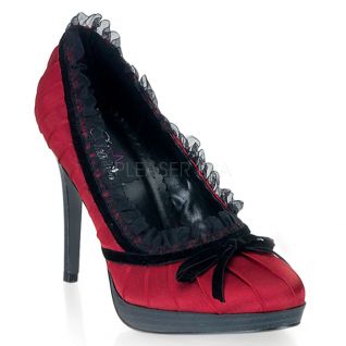 Escarpins Rétro en Satin Rouge et Dentelle BLISS-38
