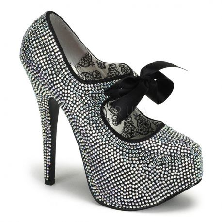 Escarpins argent paillettes talon haut plateforme