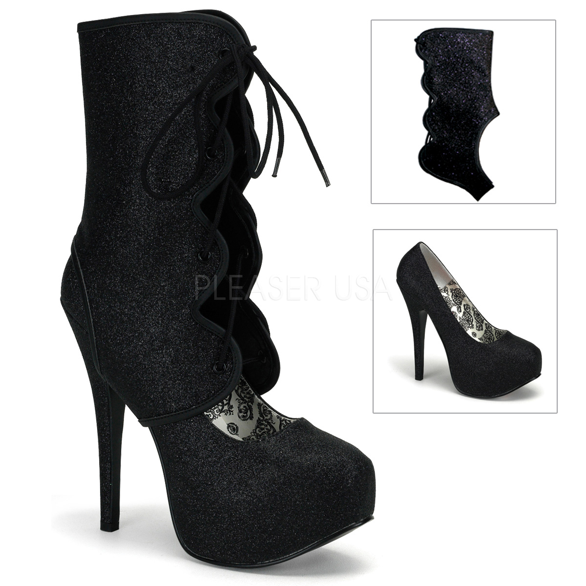 Escarpin modulable à paillettes noires - Pointure : 40