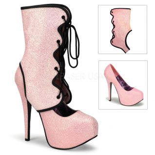 chaussure escarpin modulable à paillettes roses talon plateau teeze-31g
