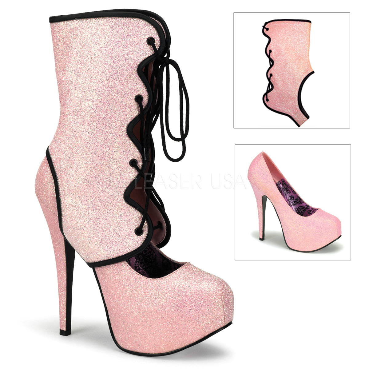 Escarpin modulable à paillettes roses - Pointure : 37