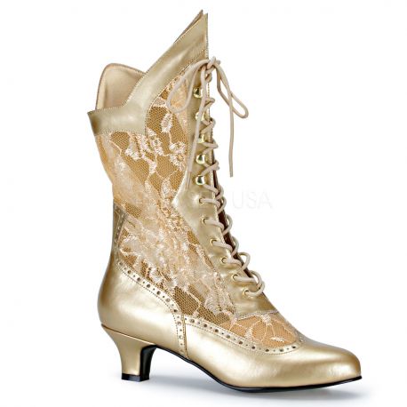 Bottines dorées en dentelle petit talon dame-115