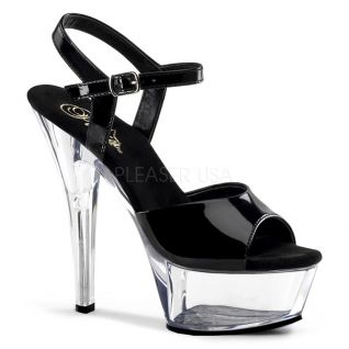 Sandales Sexy Noires Vernies Talon Plateforme Transparente KISS-209