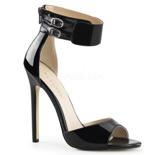 Chaussures vernies sandales noires à brides talon haut sexy-19