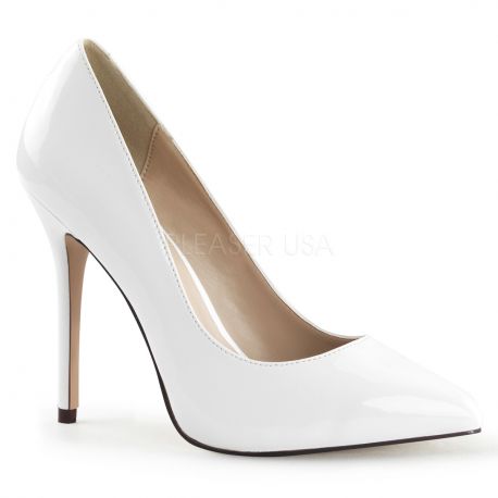Escarpin blanc vernis haut talon grandes pointures