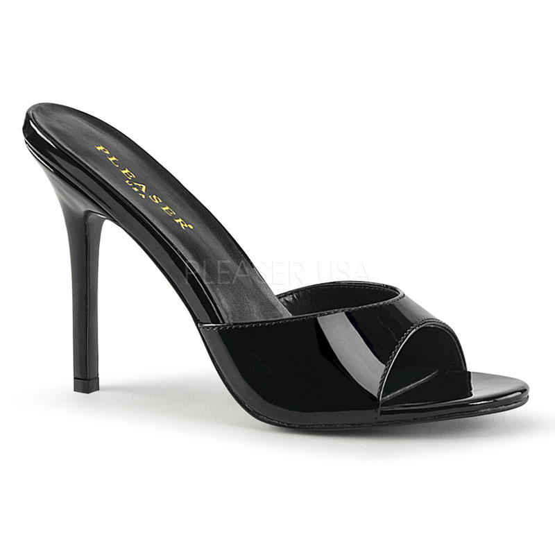 Mules noires vernies talon fin - Pointure : 46 - Pleaser - Modalova