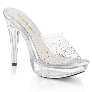 Mules transparentes à strass cocktail-501sd