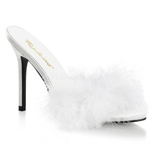 Modeles grandes pointures BLANC Talon de 3 a 10 cm Bout ouvert Mule a Pompon