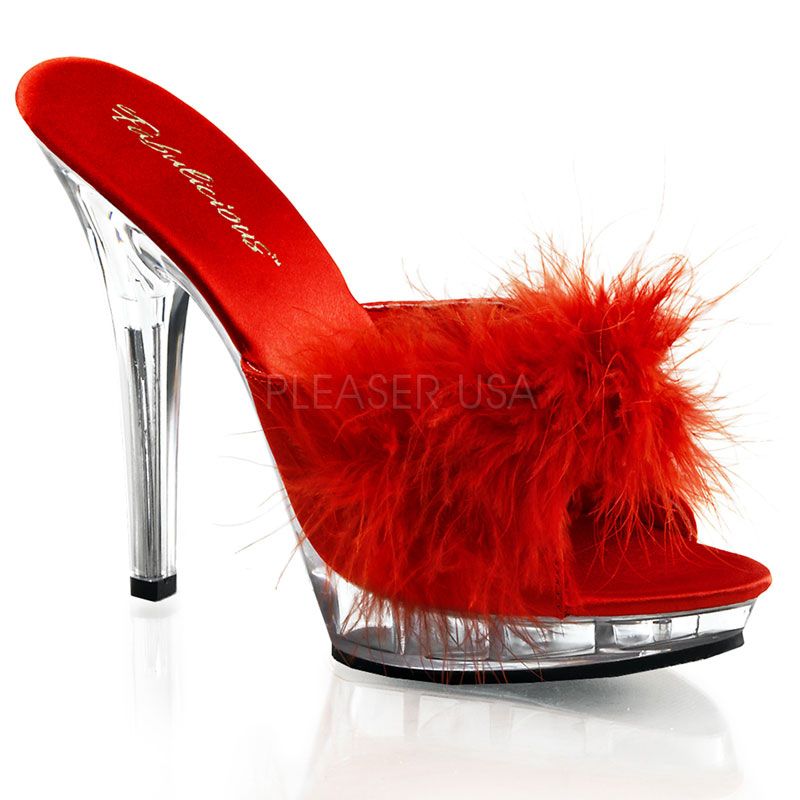 Mules froufrou rouge talon fin sexy pour la maison