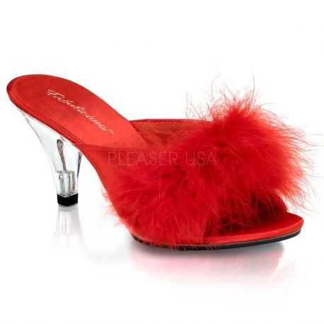 Mules d'intérieur satin rouge belle-301f