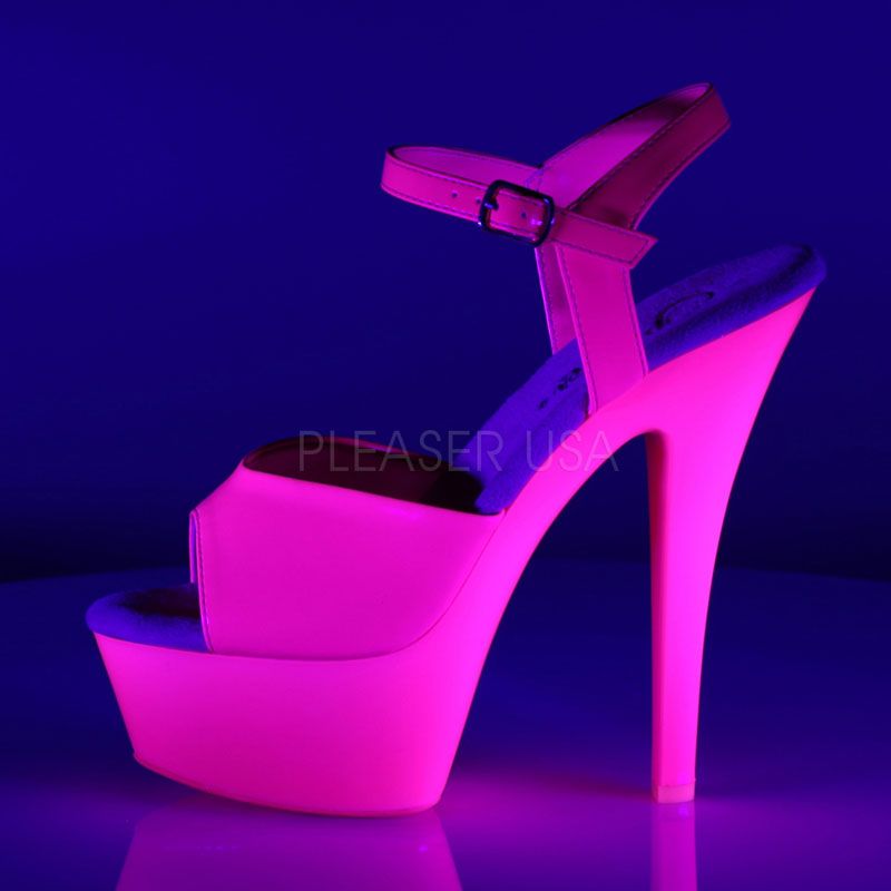 Chaussures stripteaseuse nu pied rose fluorescent
