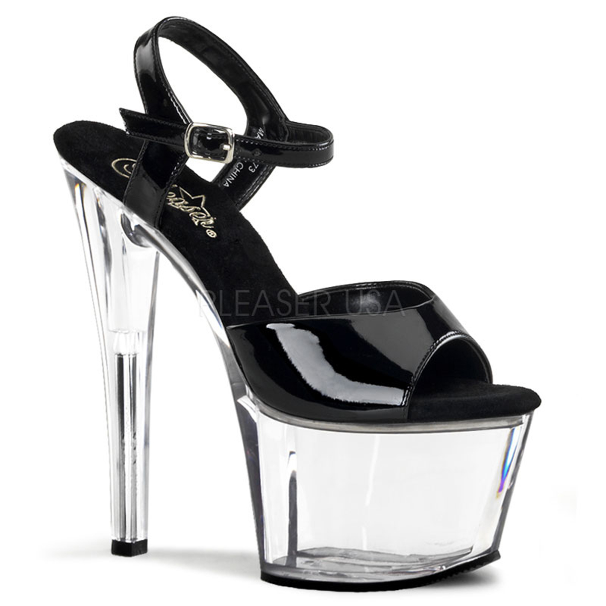 Sandales plateformes noires vernies et transparente - Pointure : 43 - Pleaser - Modalova