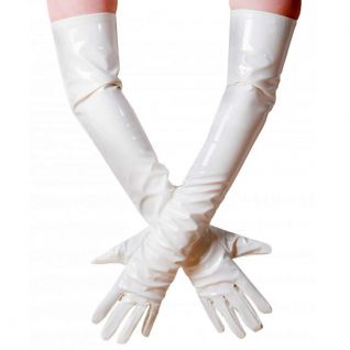 Gants longs en vinyle blanc pour femme - Accessoire de mode fétichiste