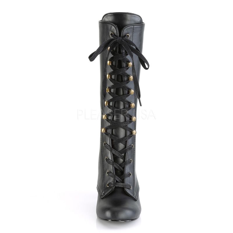 Chaussures femme cuir vegan bottes noires a lacet