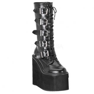 Chaussures gothiques bottes noires à lacet talon compensé swing-220
