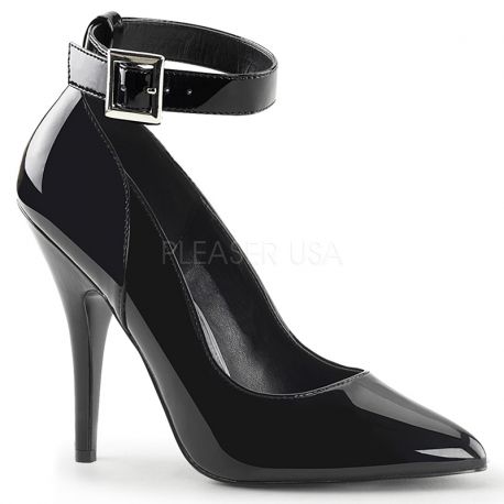 Chaussures escarpins noirs vernis à bride cheville talon fin SEDUCE-431 