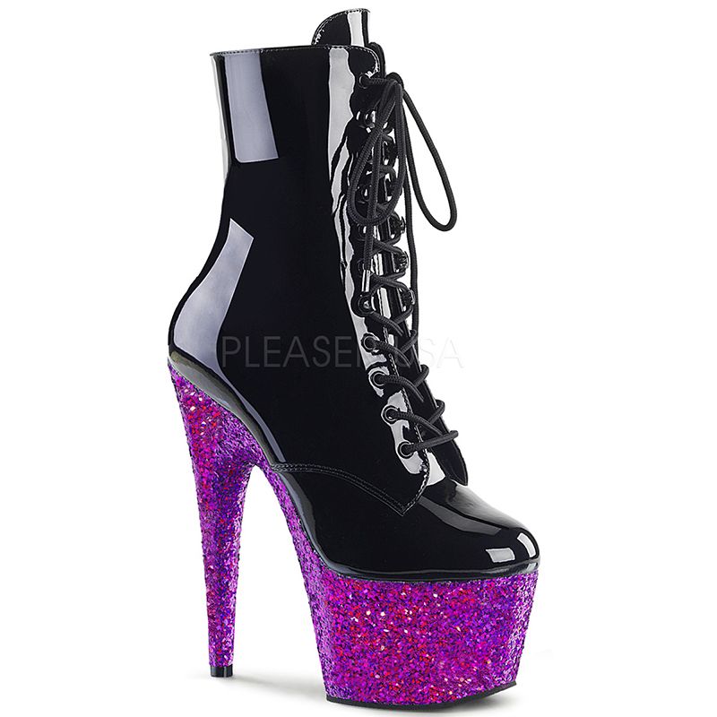 Bottine noire vernie talon paillettes - Pointure : 42 - Couleur : Noir - Pleaser - Modalova