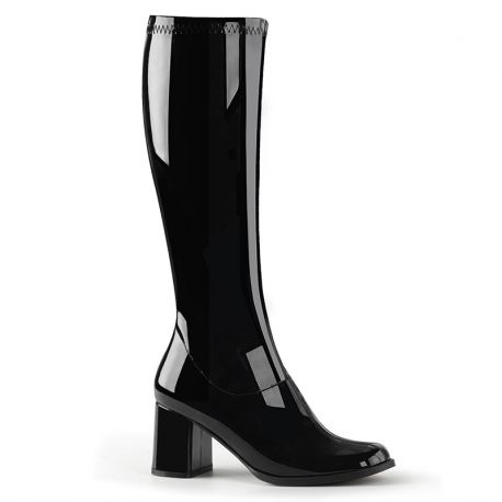 Bottes Classiques Noires Vernies Talon Large GOGO-300