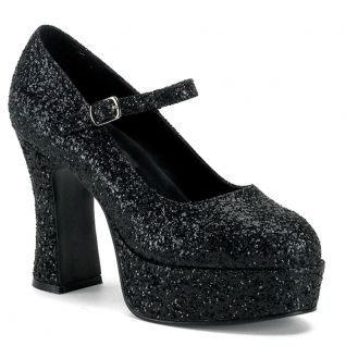 Chaussures escarpins à paillettes noires talon plateforme maryjane-50g