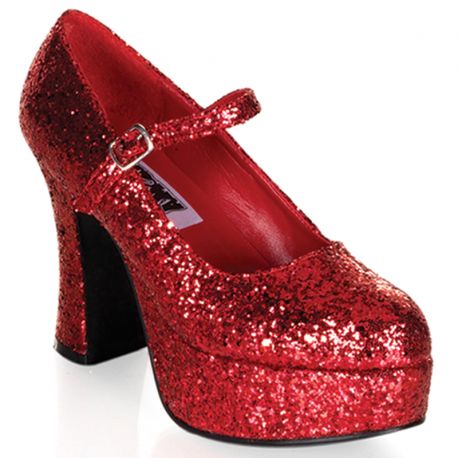 Chaussures escarpins à paillettes rouges talon plateforme maryjane-50g