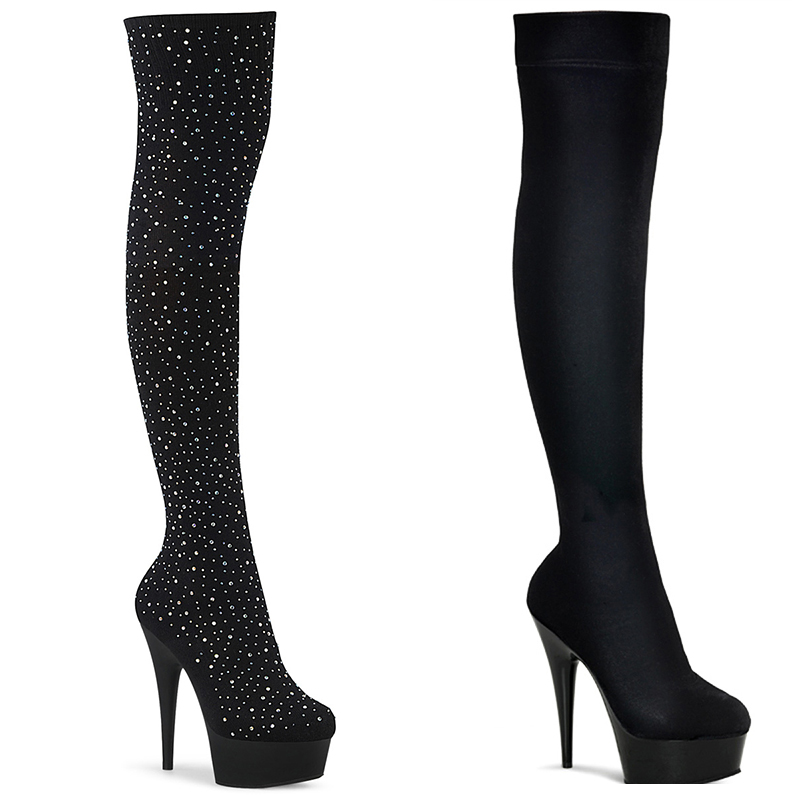 Cuissarde velours noir - Pointure : 45 - Couleur : Noir paillettes - Pleaser - Modalova