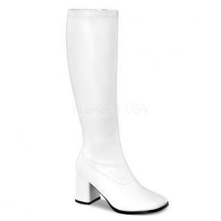 Botte blanc mat style rétro talon large