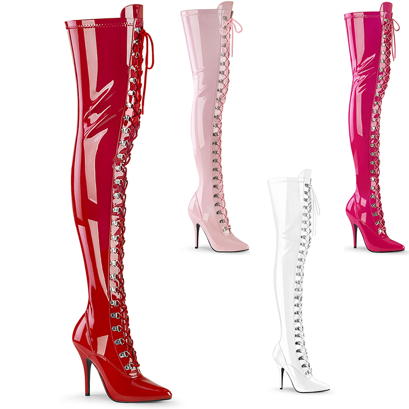 Cuissardes à laçets vernies - Pointure : 46 - Couleur : Rouge - Pleaser - Modalova