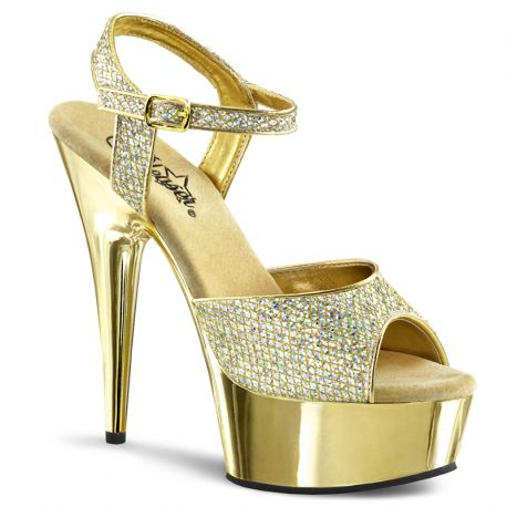 Nu Pieds Talon Plateforme or à Paillettes DELIGHT-609