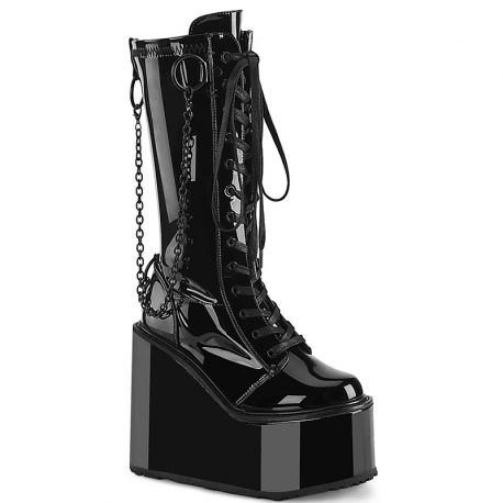 Botte punk noire vernis compensée