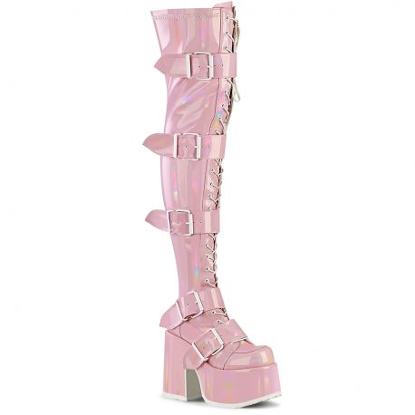 Bottes gothiques Demonia Cult Camel-305 roses à plateforme,