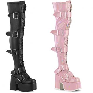 Bottes gothiques Demonia Cult Camel-305 noires ou roses à plateforme,