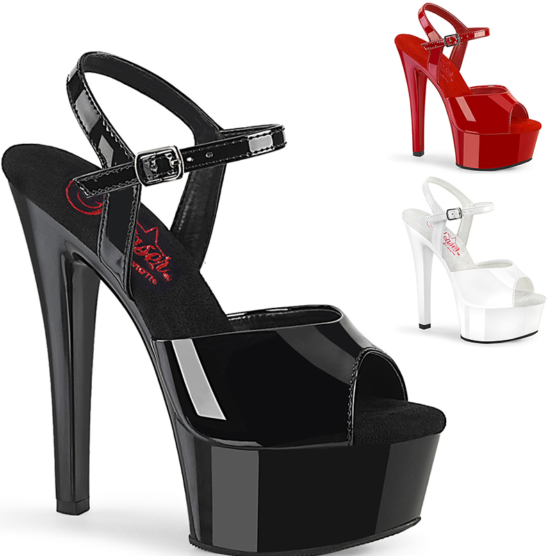 Sandale sexy talon haut à bride - Pointure : 41 - Couleur : Noir vernis - Pleaser - Modalova