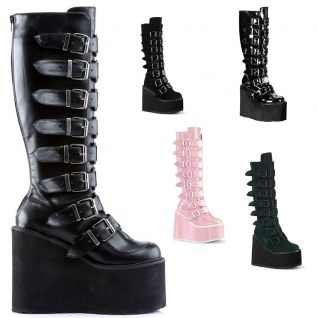 Bottes gothiques femme Demonia Cult Swing-815 noires à plateforme haute et multiples boucles, disponibles en plusieurs coloris