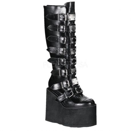 Bottes gothiques femme Demonia Cult Swing-815 noires à plateforme haute et multiples boucles, disponibles en plusieurs coloris