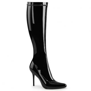 Botte en vinyle noire brillante talon aiguille petite pointure