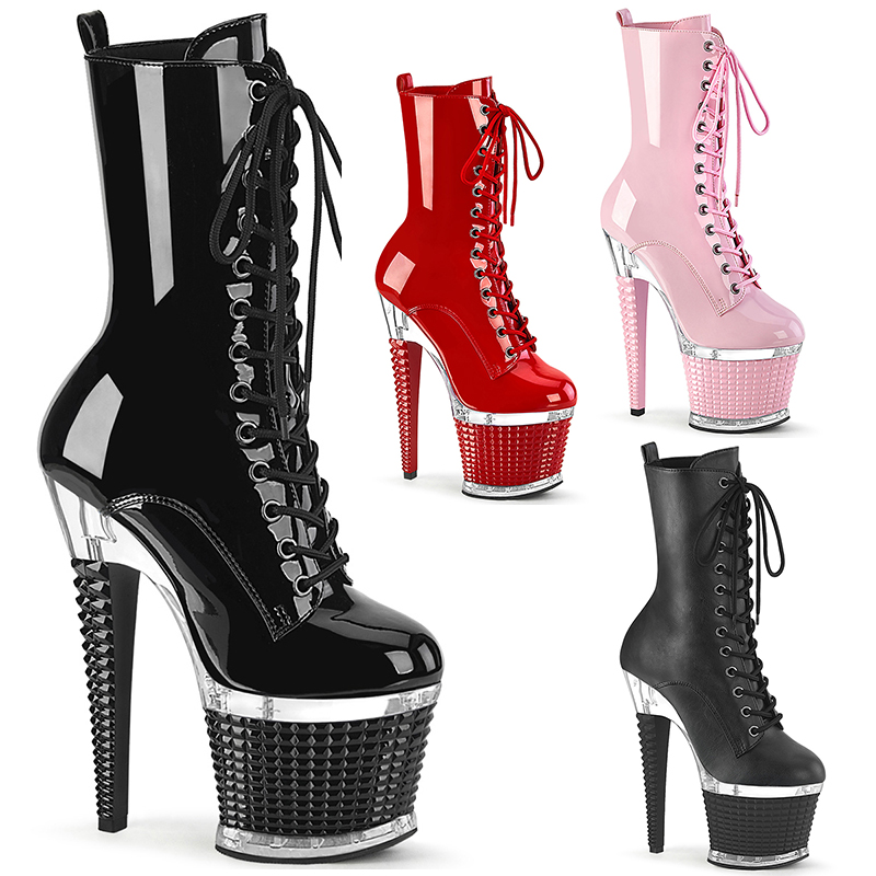 Bottines pole dance texture lacet - Pointure : 40 - Couleur : Noir vernis - Pleaser - Modalova
