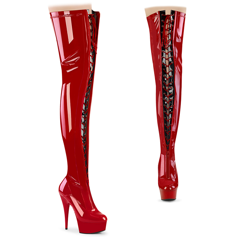 Cuissardes ajustables vernies rose ou rouge - Pointure : 42 - Couleur : Rouge - Pleaser - Modalova